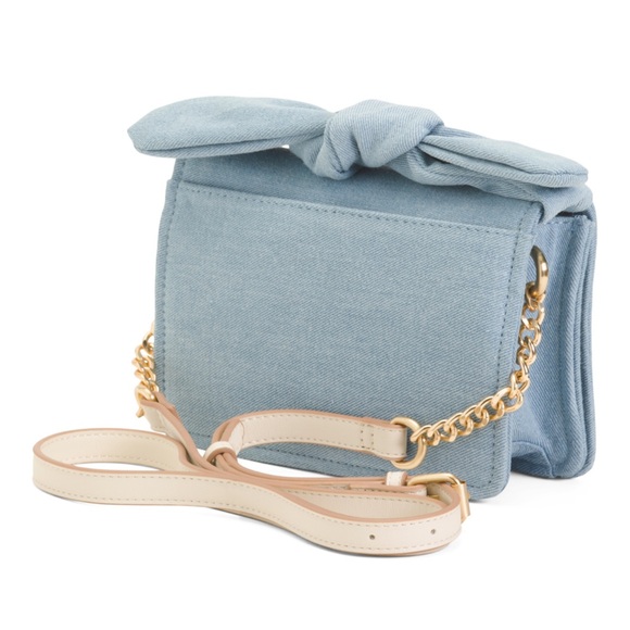 NANETTE LEPORE Denim Bow Crossbody With Chain Strap 8Wx5.5Hin - Picture 3 of 14